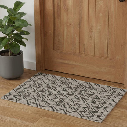 4' X 6' Black Taupe And Gray Wool Geometric Hand Tufted Area Rug