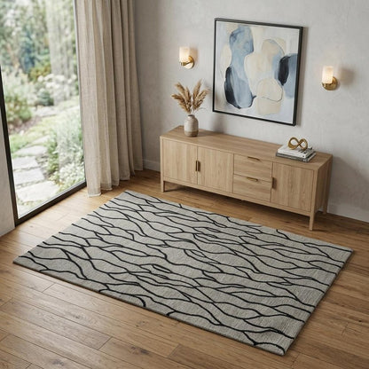10' X 13' Gray And Black Wool Abstract Hand Tufted Area Rug