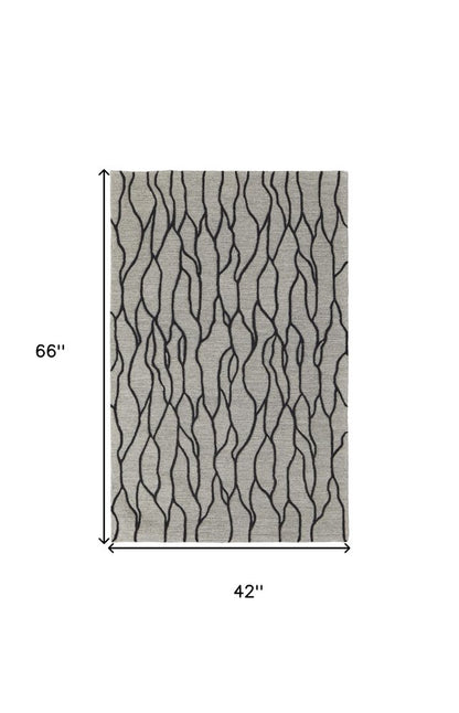 5' X 8' Gray And Black Wool Abstract Hand Tufted Area Rug