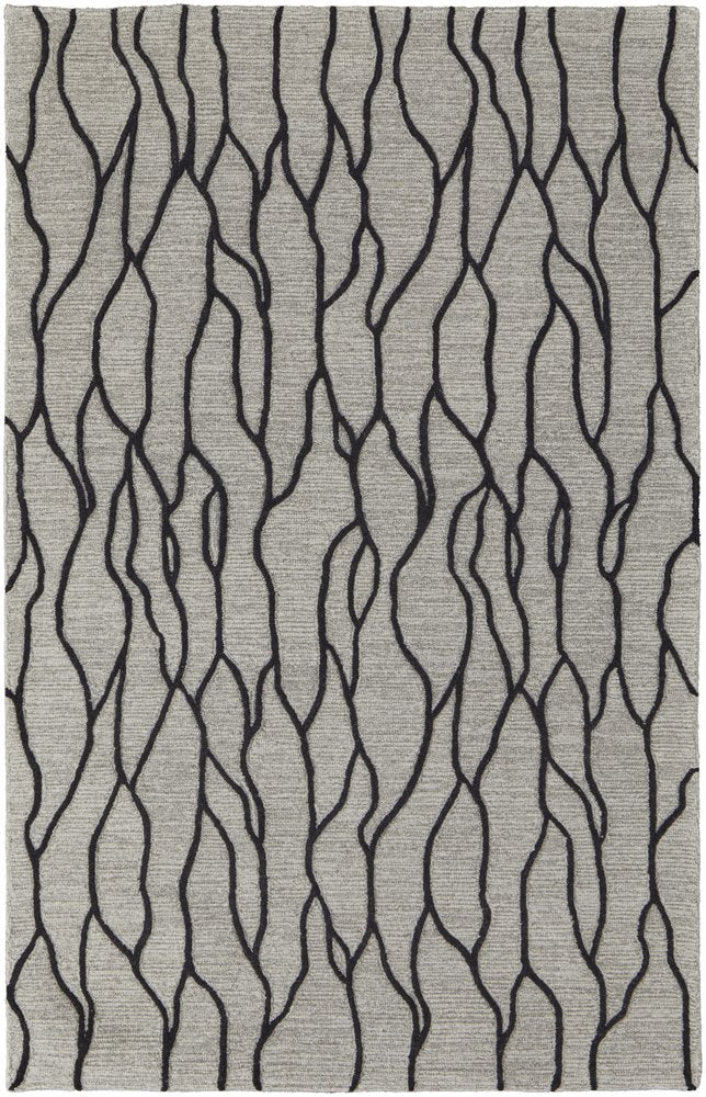 5' X 8' Gray And Black Wool Abstract Hand Tufted Area Rug