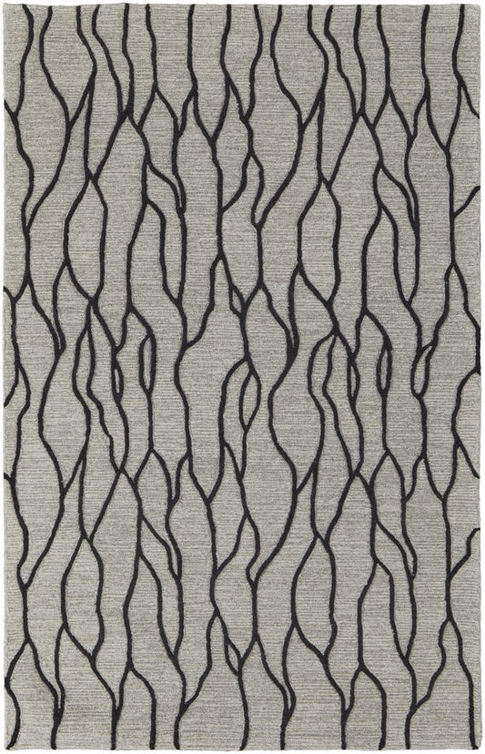5' X 8' Gray And Black Wool Abstract Hand Tufted Area Rug