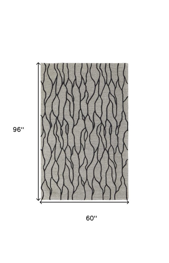 5' X 8' Gray And Black Wool Abstract Hand Tufted Area Rug
