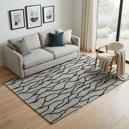 10' X 13' Gray And Black Wool Abstract Hand Tufted Area Rug
