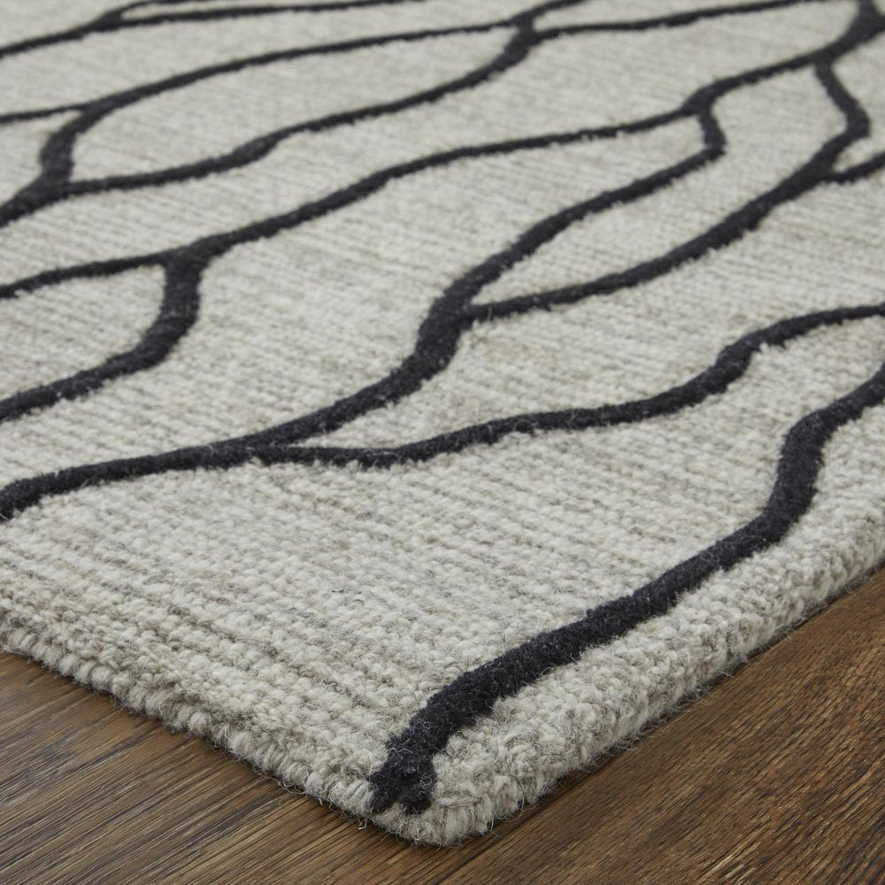 10' X 13' Gray And Black Wool Abstract Hand Tufted Area Rug