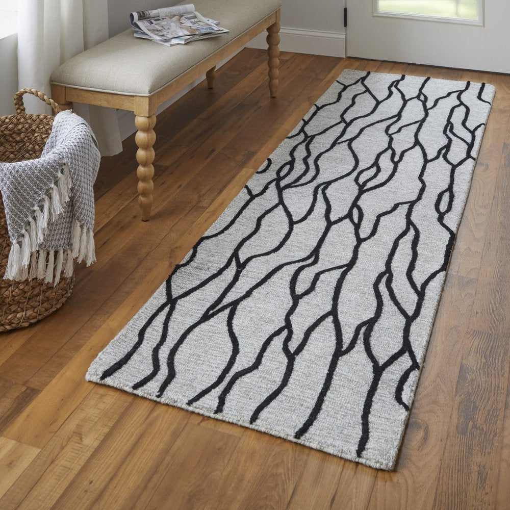 4' X 6' Gray And Black Wool Abstract Hand Tufted Area Rug