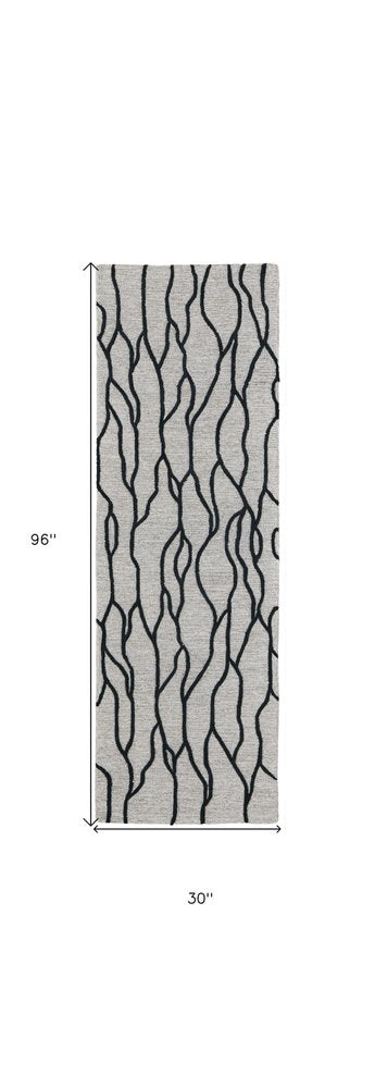 5' X 8' Gray And Black Wool Abstract Hand Tufted Area Rug