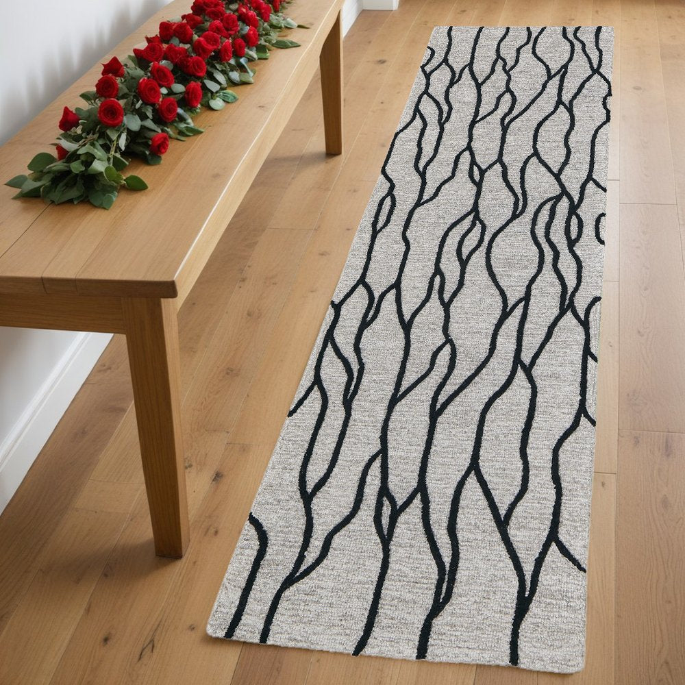 5' X 8' Gray And Black Wool Abstract Hand Tufted Area Rug