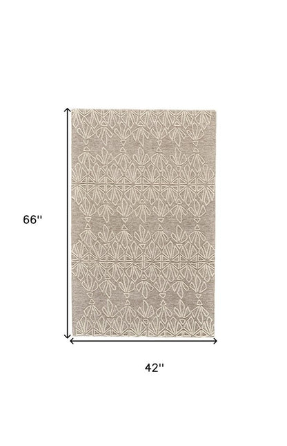 4' X 6' Tan And Ivory Wool Geometric Tufted Handmade Stain Resistant Area Rug