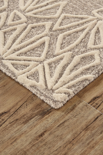 4' X 6' Tan And Ivory Wool Geometric Tufted Handmade Stain Resistant Area Rug