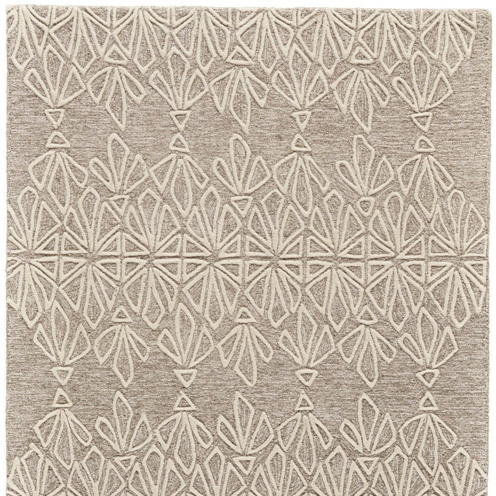 10' X 13' Tan And Ivory Wool Geometric Tufted Handmade Stain Resistant Area Rug