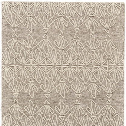 10' X 13' Tan And Ivory Wool Geometric Tufted Handmade Stain Resistant Area Rug