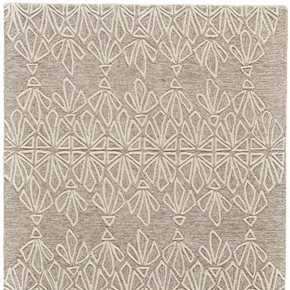 4' X 6' Tan And Ivory Wool Geometric Tufted Handmade Stain Resistant Area Rug