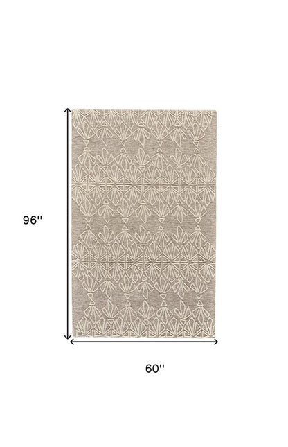 4' X 6' Tan And Ivory Wool Geometric Tufted Handmade Stain Resistant Area Rug