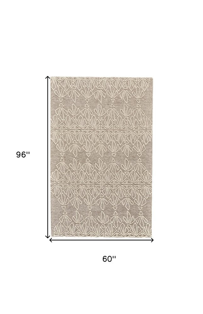 4' X 6' Tan And Ivory Wool Geometric Tufted Handmade Stain Resistant Area Rug