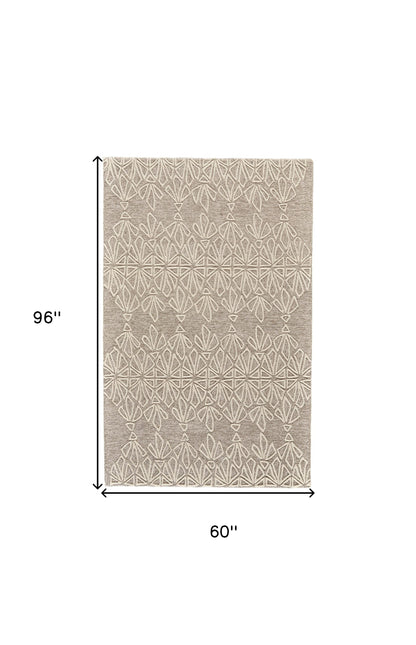 4' X 6' Tan And Ivory Wool Geometric Tufted Handmade Stain Resistant Area Rug