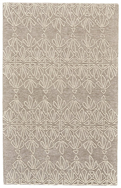 8' Ivory and Tan Geometric Hand Tufted Runner Rug