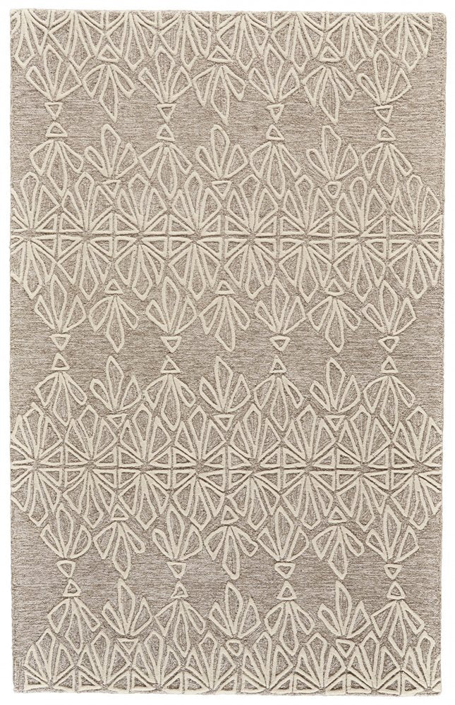 8' Ivory and Tan Geometric Hand Tufted Runner Rug