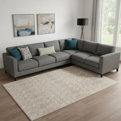 10' X 13' Tan And Ivory Wool Geometric Tufted Handmade Stain Resistant Area Rug