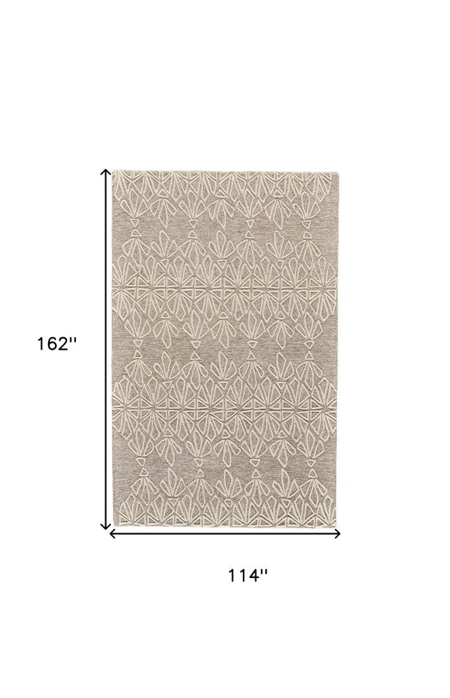 8' Ivory and Tan Geometric Hand Tufted Runner Rug