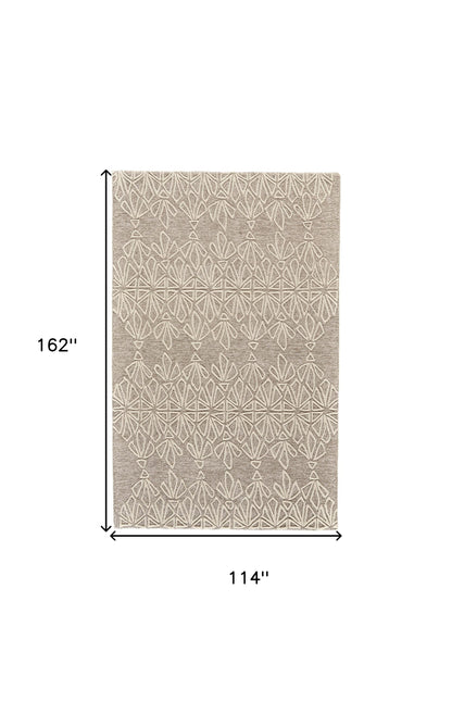 10' X 13' Tan And Ivory Wool Geometric Tufted Handmade Stain Resistant Area Rug