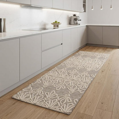 10' X 13' Tan And Ivory Wool Geometric Tufted Handmade Stain Resistant Area Rug