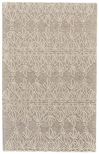 10' X 13' Tan And Ivory Wool Geometric Tufted Handmade Stain Resistant Area Rug