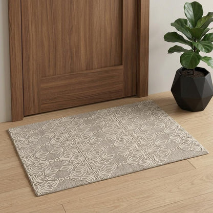 10' X 13' Tan And Ivory Wool Geometric Tufted Handmade Stain Resistant Area Rug