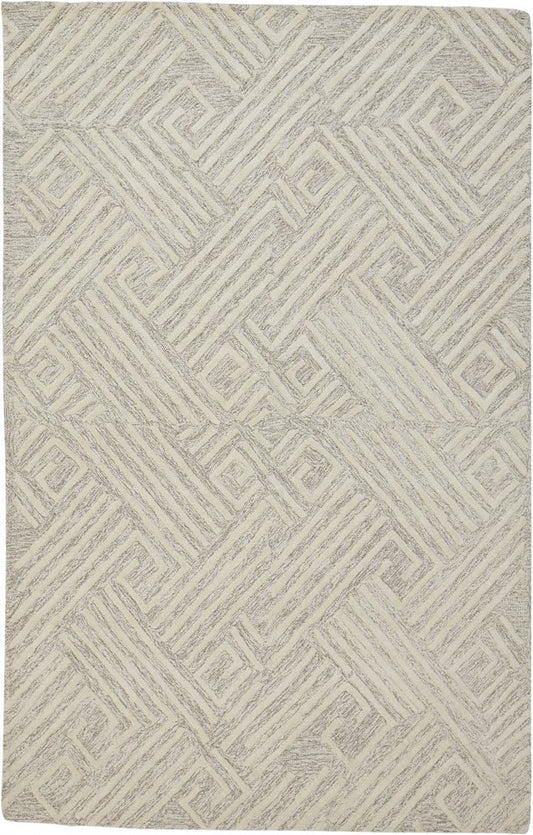 8' X 11' Tan And Ivory Wool Geometric Tufted Handmade Stain Resistant Area Rug