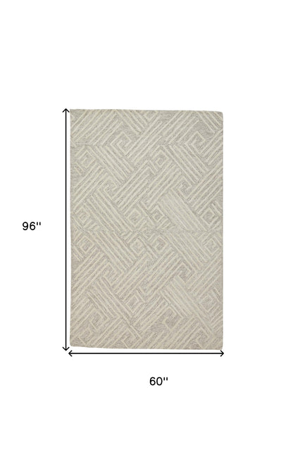 10' X 13' Tan And Ivory Wool Geometric Tufted Handmade Stain Resistant Area Rug