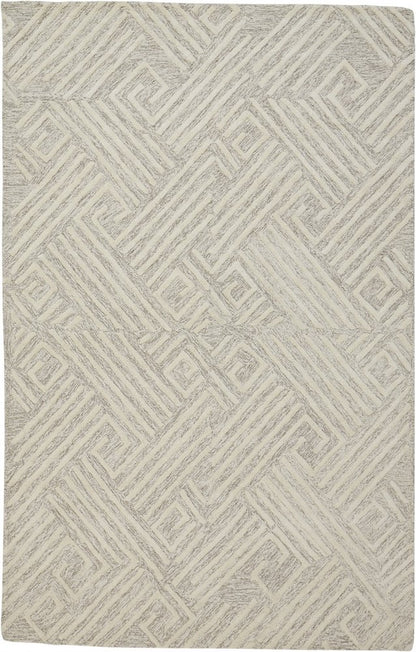 8' X 11' Tan And Ivory Wool Geometric Tufted Handmade Stain Resistant Area Rug