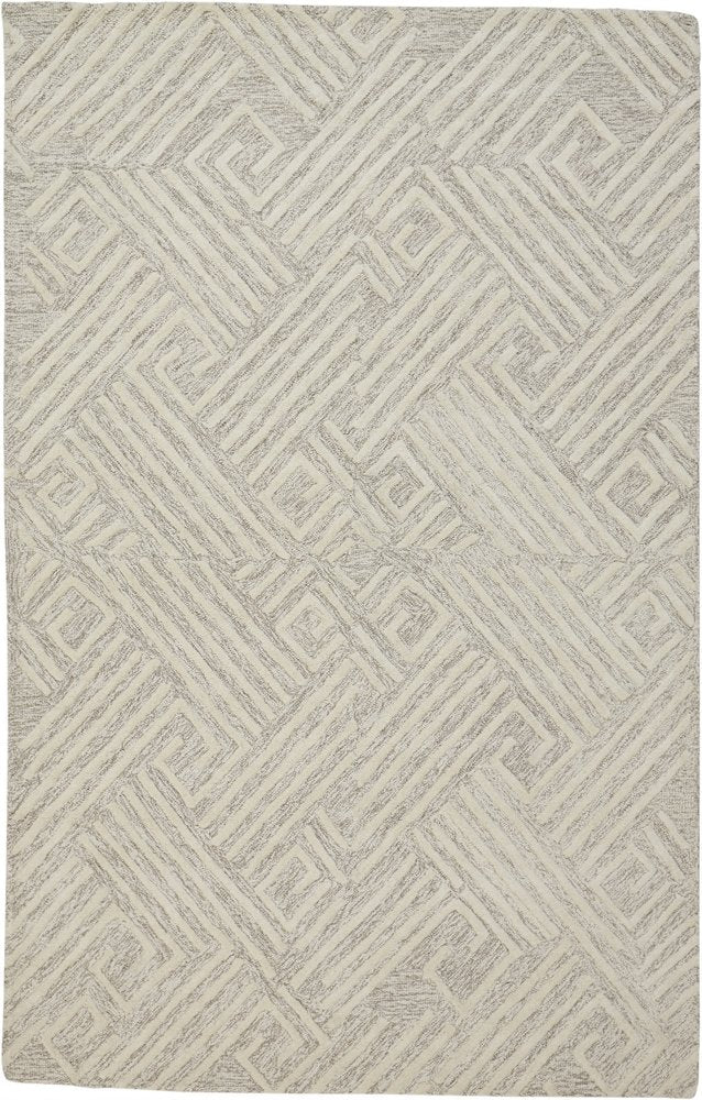 5' X 8' Tan And Ivory Wool Geometric Tufted Handmade Stain Resistant Area Rug