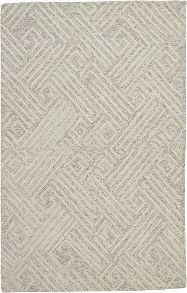 5' X 8' Tan And Ivory Wool Geometric Tufted Handmade Stain Resistant Area Rug