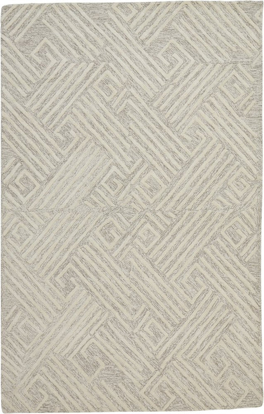 5' X 8' Tan And Ivory Wool Geometric Tufted Handmade Stain Resistant Area Rug