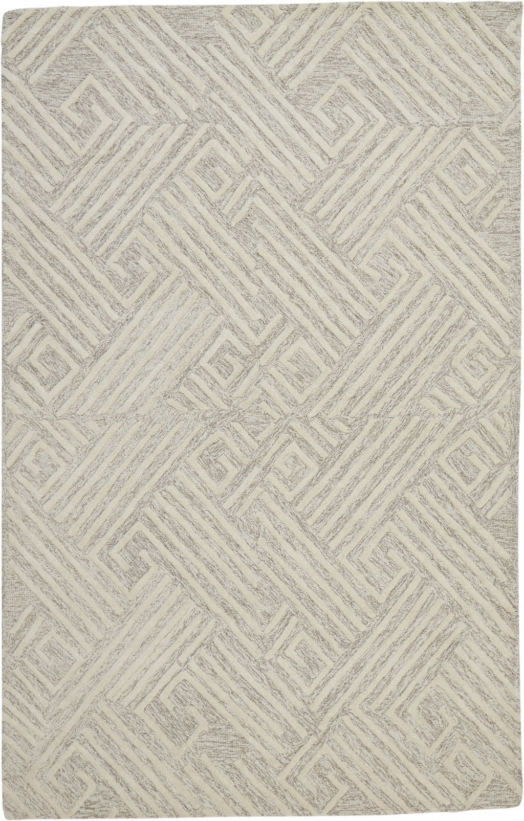 10' X 13' Tan And Ivory Wool Geometric Tufted Handmade Stain Resistant Area Rug