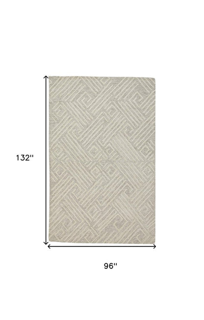 5' X 8' Tan And Ivory Wool Geometric Tufted Handmade Stain Resistant Area Rug