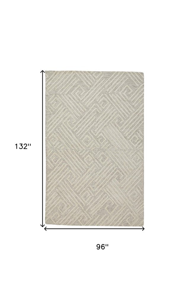 5' X 8' Tan And Ivory Wool Geometric Tufted Handmade Stain Resistant Area Rug
