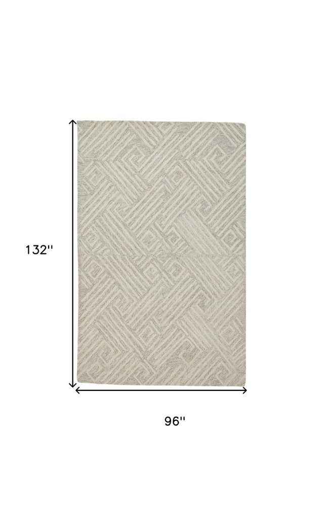 8' X 11' Tan And Ivory Wool Geometric Tufted Handmade Stain Resistant Area Rug