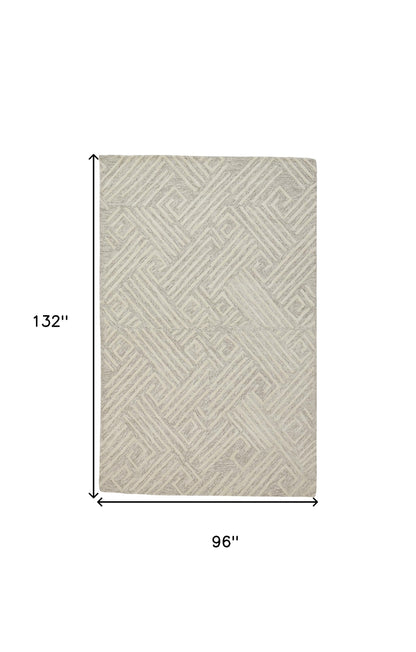 10' X 13' Tan And Ivory Wool Geometric Tufted Handmade Stain Resistant Area Rug