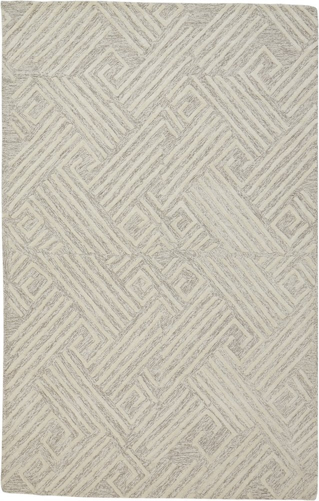 8' X 11' Tan And Ivory Wool Geometric Tufted Handmade Stain Resistant Area Rug