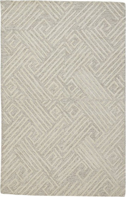 8' X 11' Tan And Ivory Wool Geometric Tufted Handmade Stain Resistant Area Rug