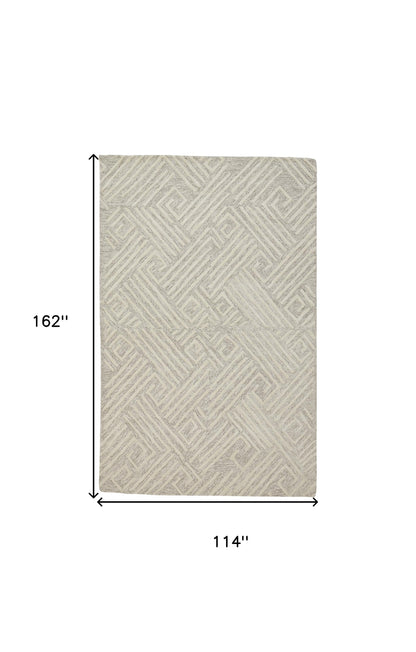 10' X 13' Tan And Ivory Wool Geometric Tufted Handmade Stain Resistant Area Rug