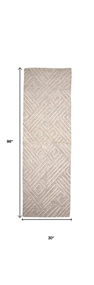 10' X 13' Tan And Ivory Wool Geometric Tufted Handmade Stain Resistant Area Rug