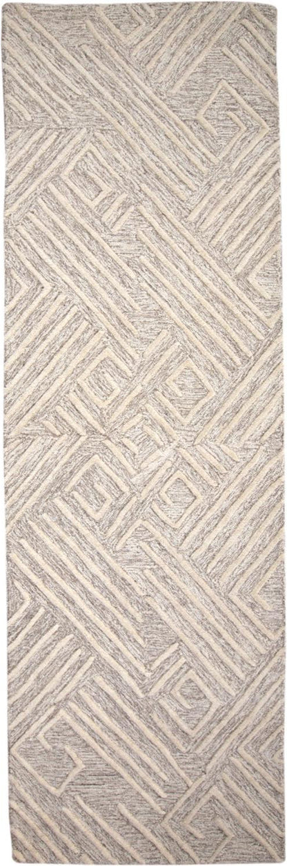 10' X 13' Tan And Ivory Wool Geometric Tufted Handmade Stain Resistant Area Rug