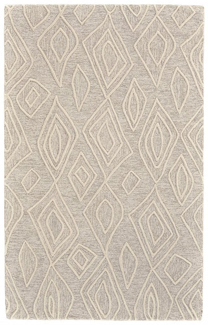 8' X 11' Tan And Ivory Wool Geometric Tufted Handmade Stain Resistant Area Rug