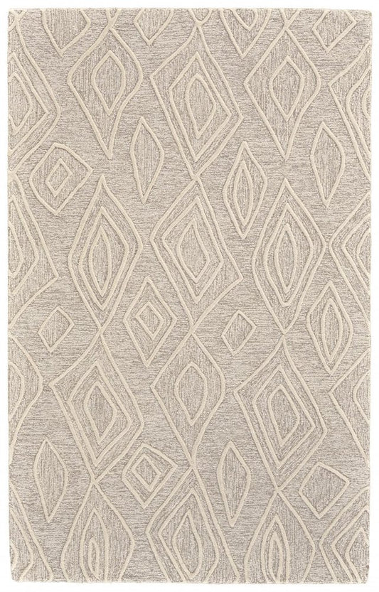 10' X 13' Tan And Ivory Wool Geometric Tufted Handmade Stain Resistant Area Rug
