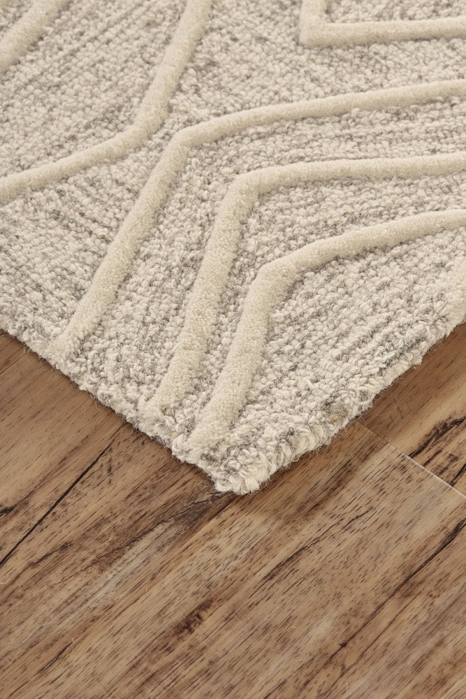 8' X 11' Tan And Ivory Wool Geometric Tufted Handmade Stain Resistant Area Rug