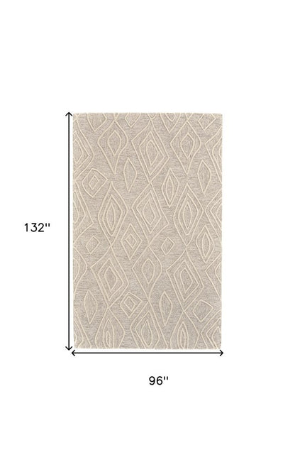 8' X 11' Tan And Ivory Wool Geometric Tufted Handmade Stain Resistant Area Rug
