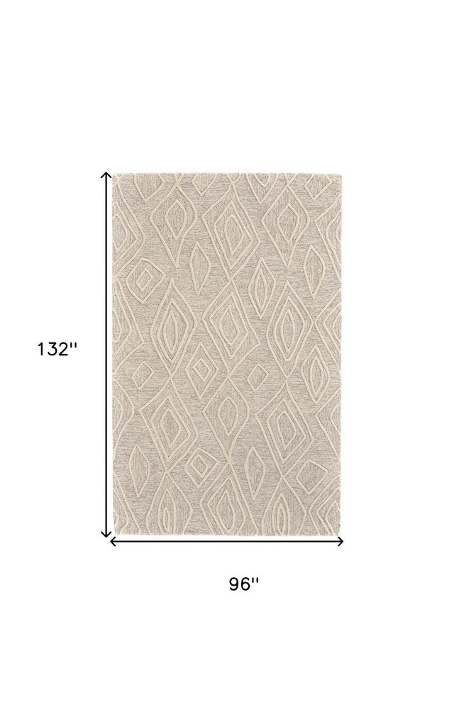 8' X 11' Tan And Ivory Wool Geometric Tufted Handmade Stain Resistant Area Rug