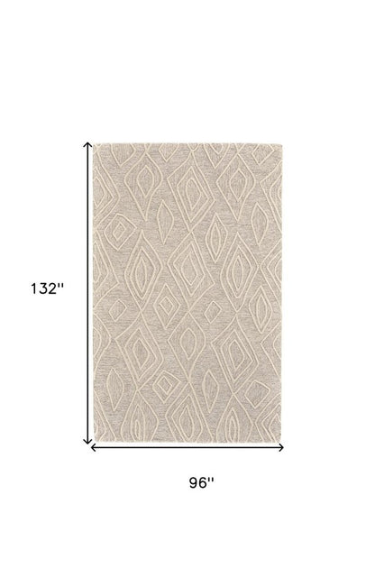 8' X 11' Tan And Ivory Wool Geometric Tufted Handmade Stain Resistant Area Rug