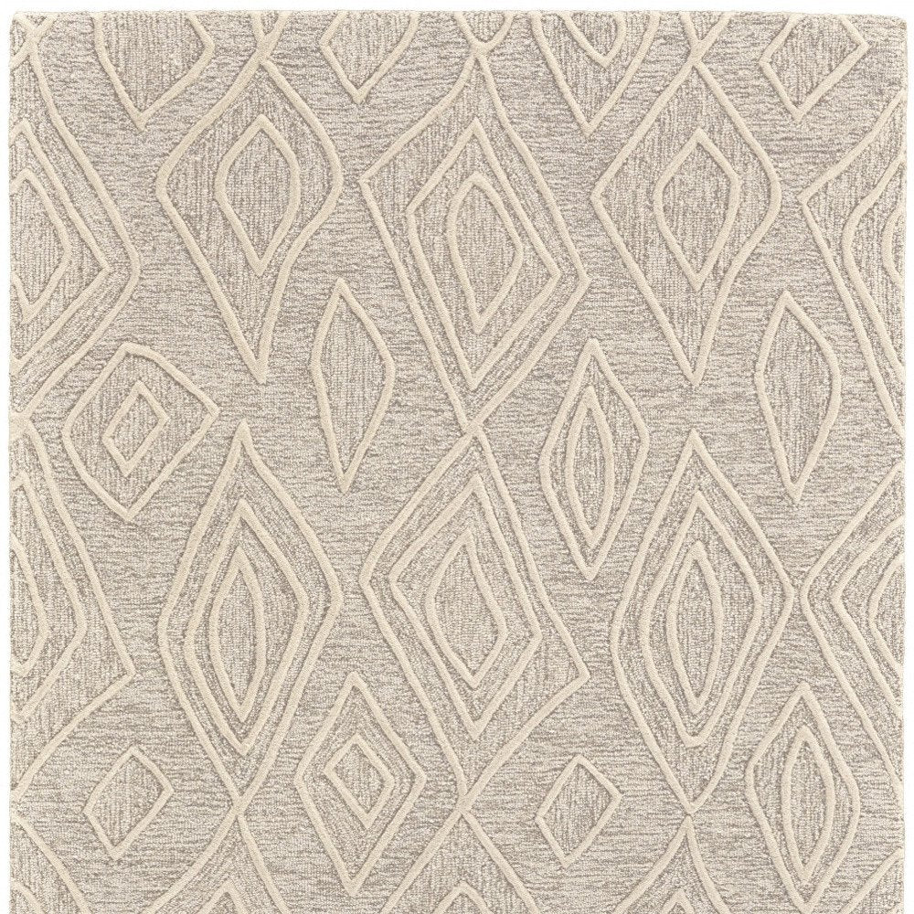 8' X 11' Tan And Ivory Wool Geometric Tufted Handmade Stain Resistant Area Rug